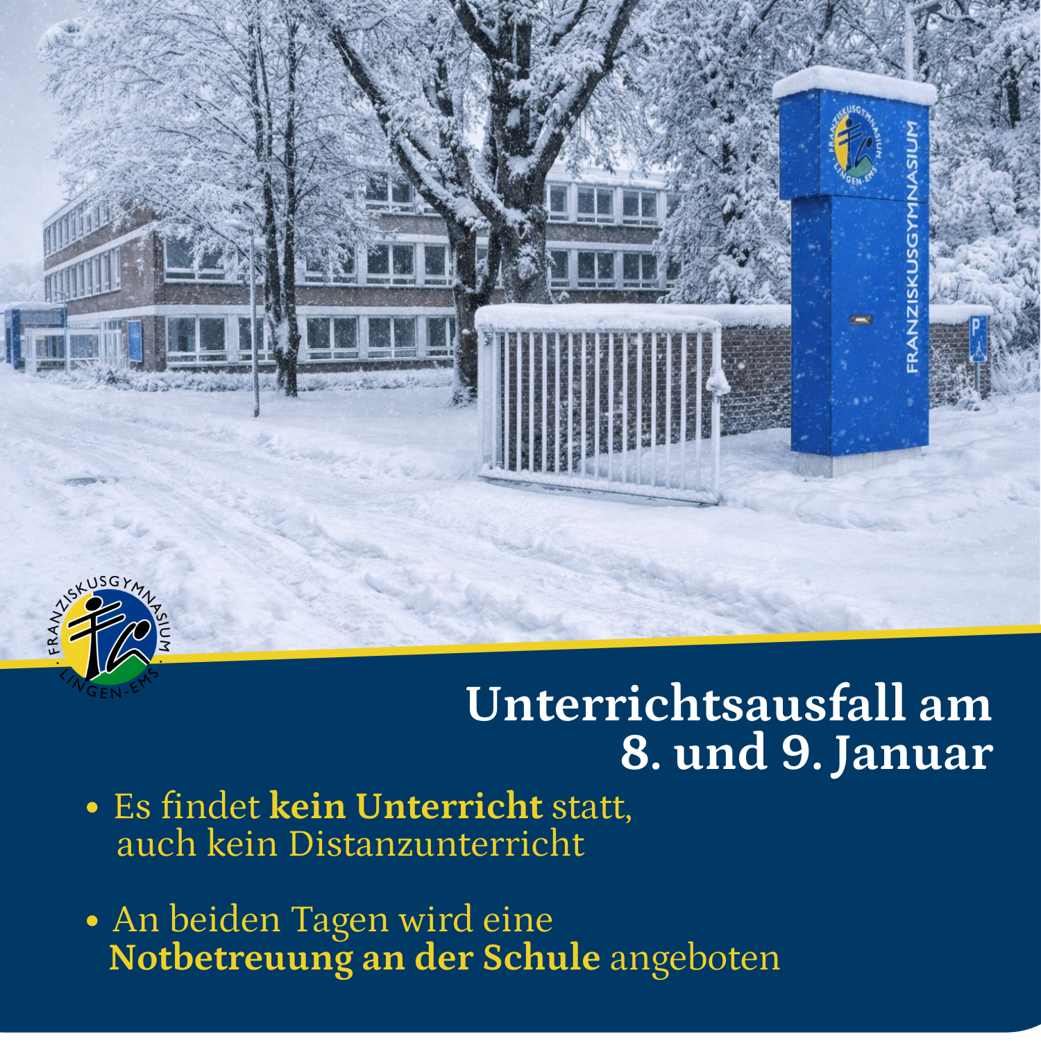 Unterrichtsausfall am 8. und 9. Januar 2026