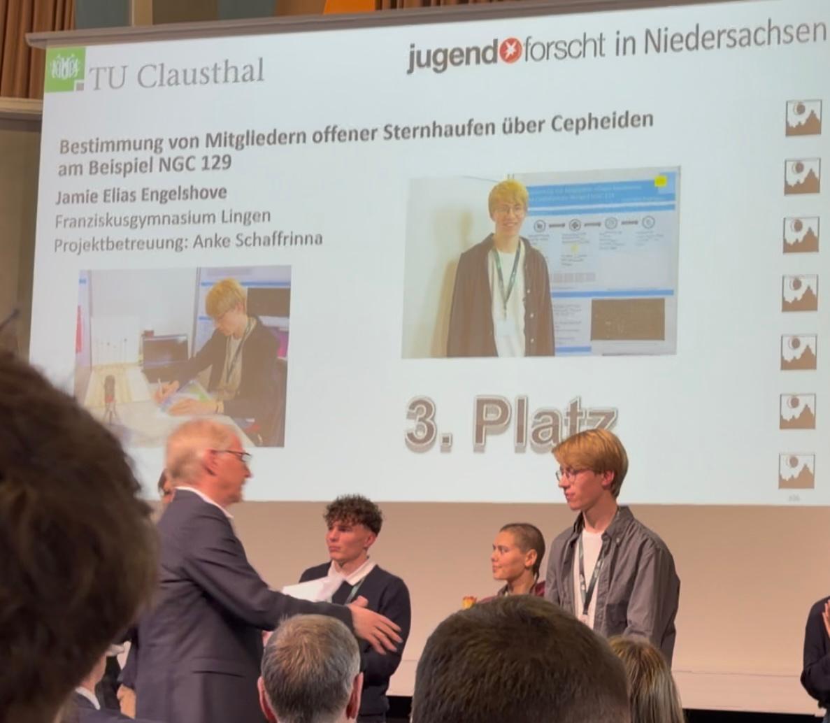 Sternhaufen bescheren 3. Platz bei Jugend forscht für Jamie Engelshove